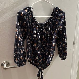 Navy blue floral off the shoulder top